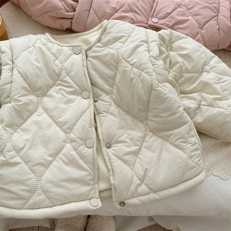 Beige quilted fleece-lined jacket