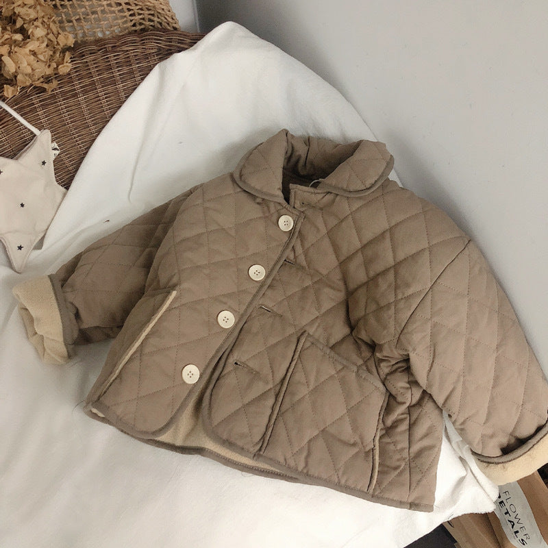 Beige diamond quilted padded toddler coat