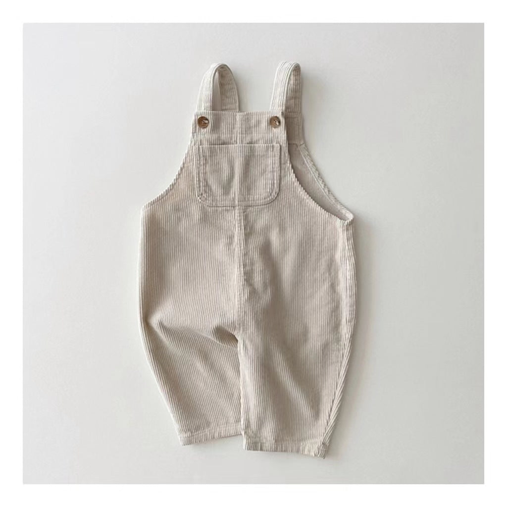 Beige waffle texture baby dungarees with bib pocket