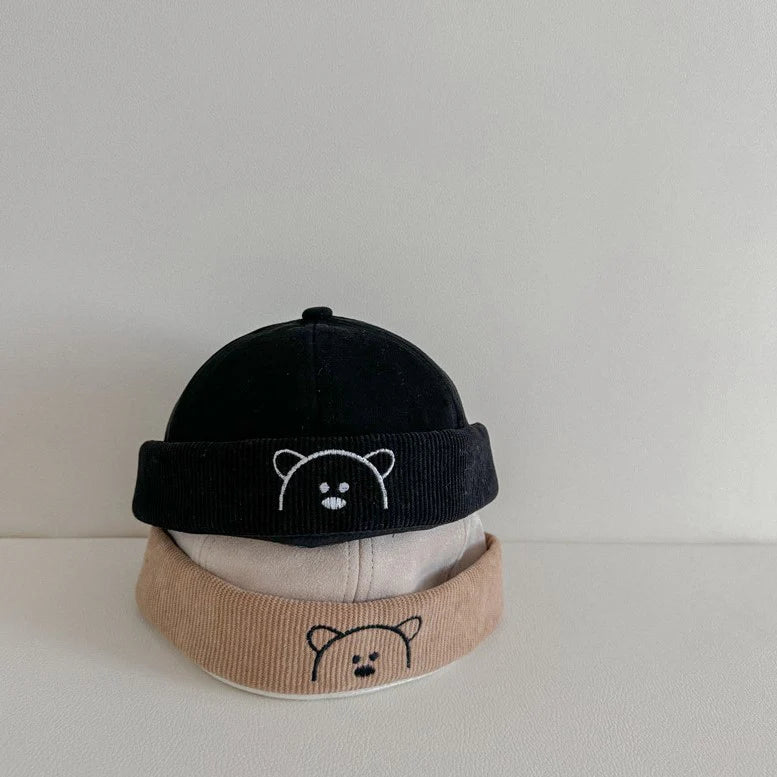 Black and beige bear embroidered docker hats for toddlers