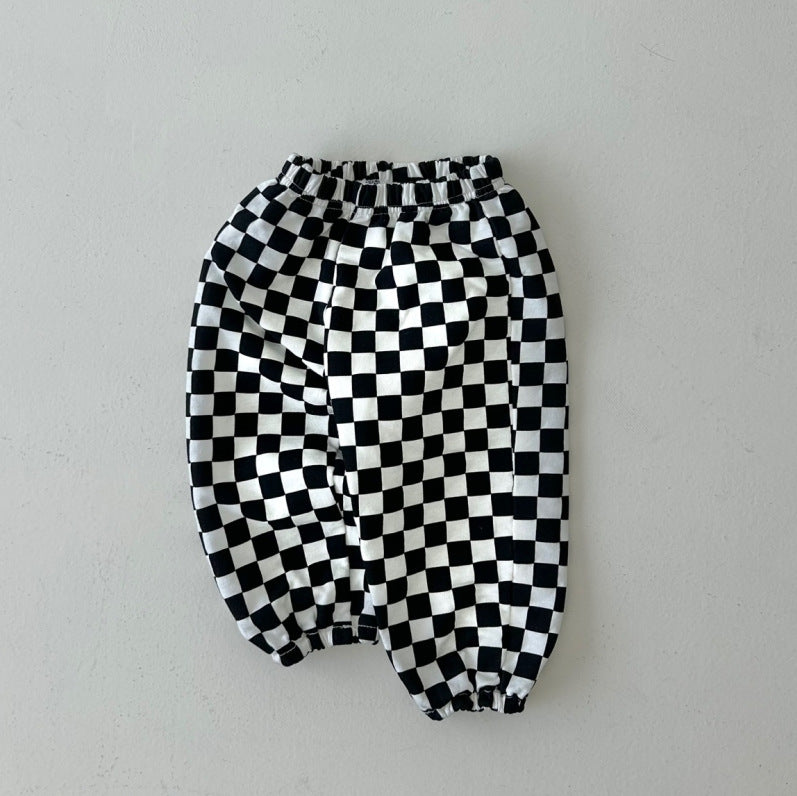 Black and white checkerboard jogger pants