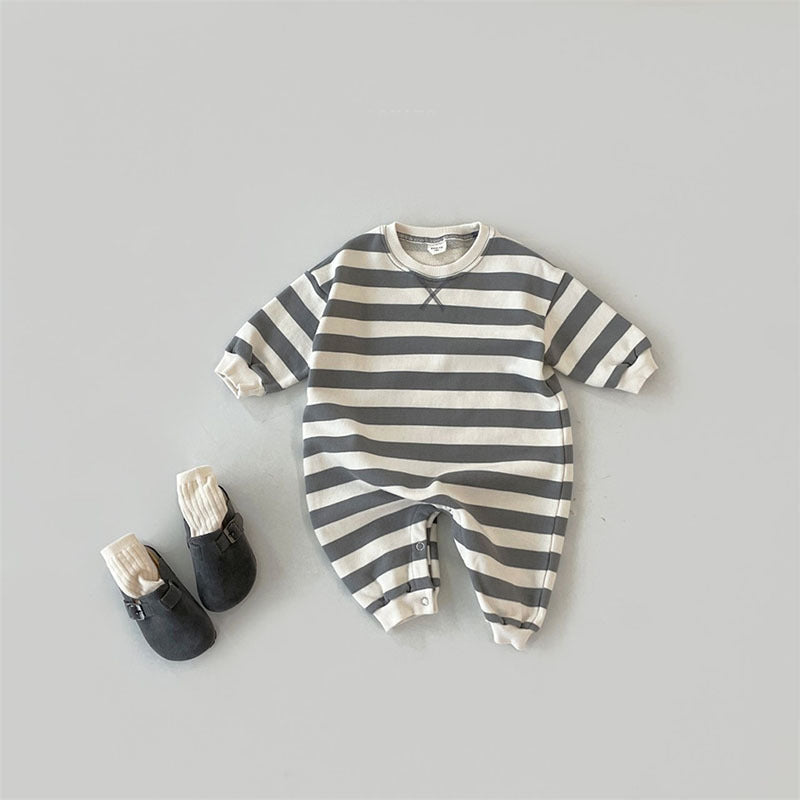 Black striped long sleeve baby romper with slippers