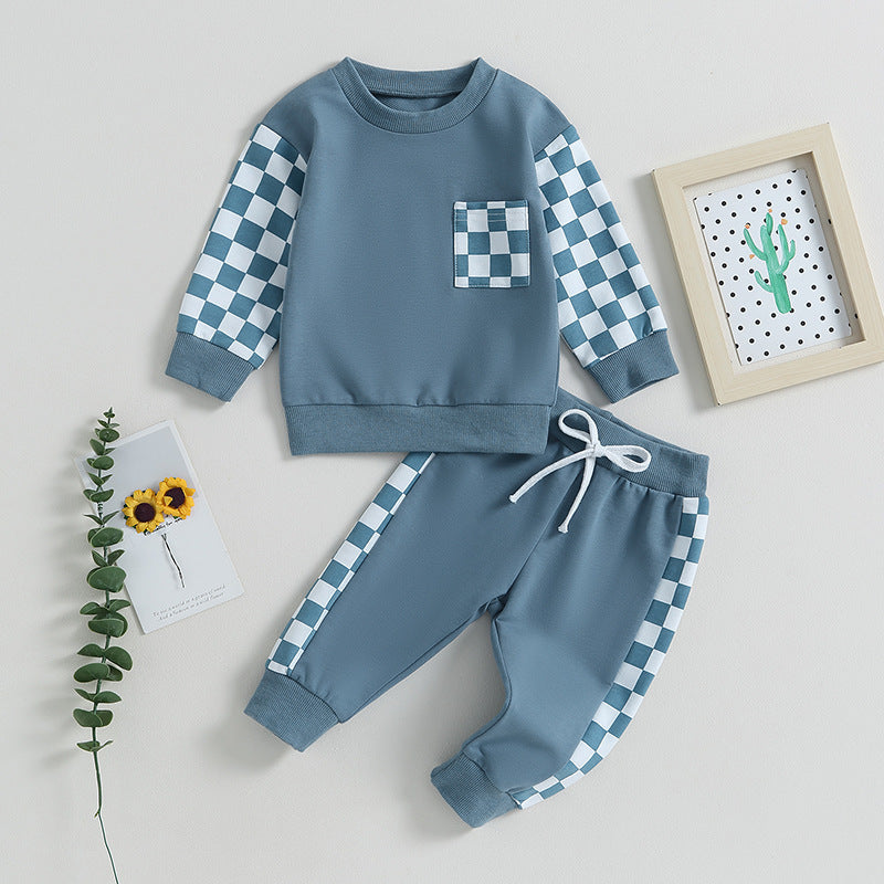 Blue checkerboard sweatshirt and joggers set