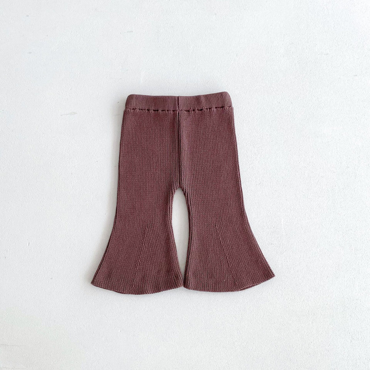 Brown ribbed flared knit trousers for toddler girl
