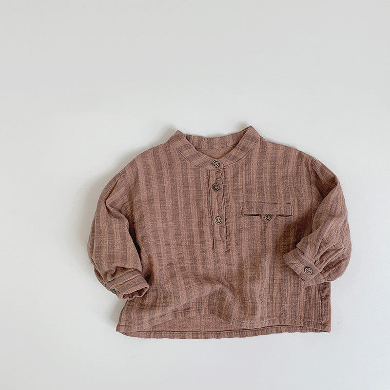 Brown striped henley shirt with chest pocket