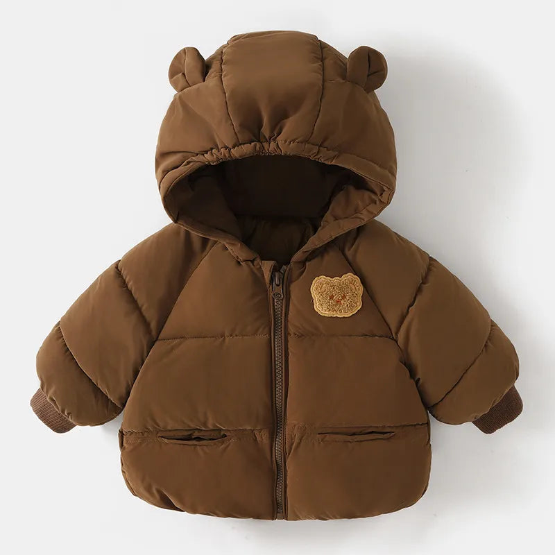 Brown teddy bear hooded puffer jacket