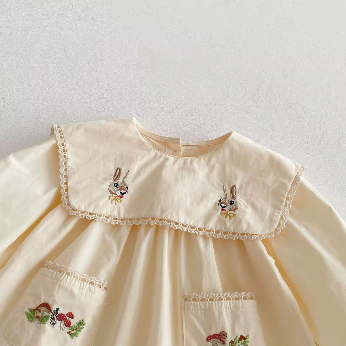 Close-up of bunny embroidery on sailor collar