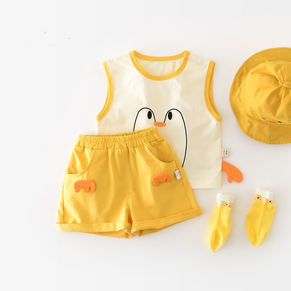 Big White Goose Vest Set Infant And Toddler Cartoon Shorts