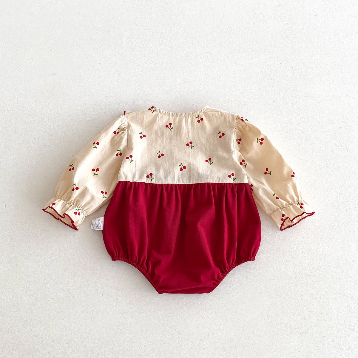 Cherry print romper with red velvet bottom without bow