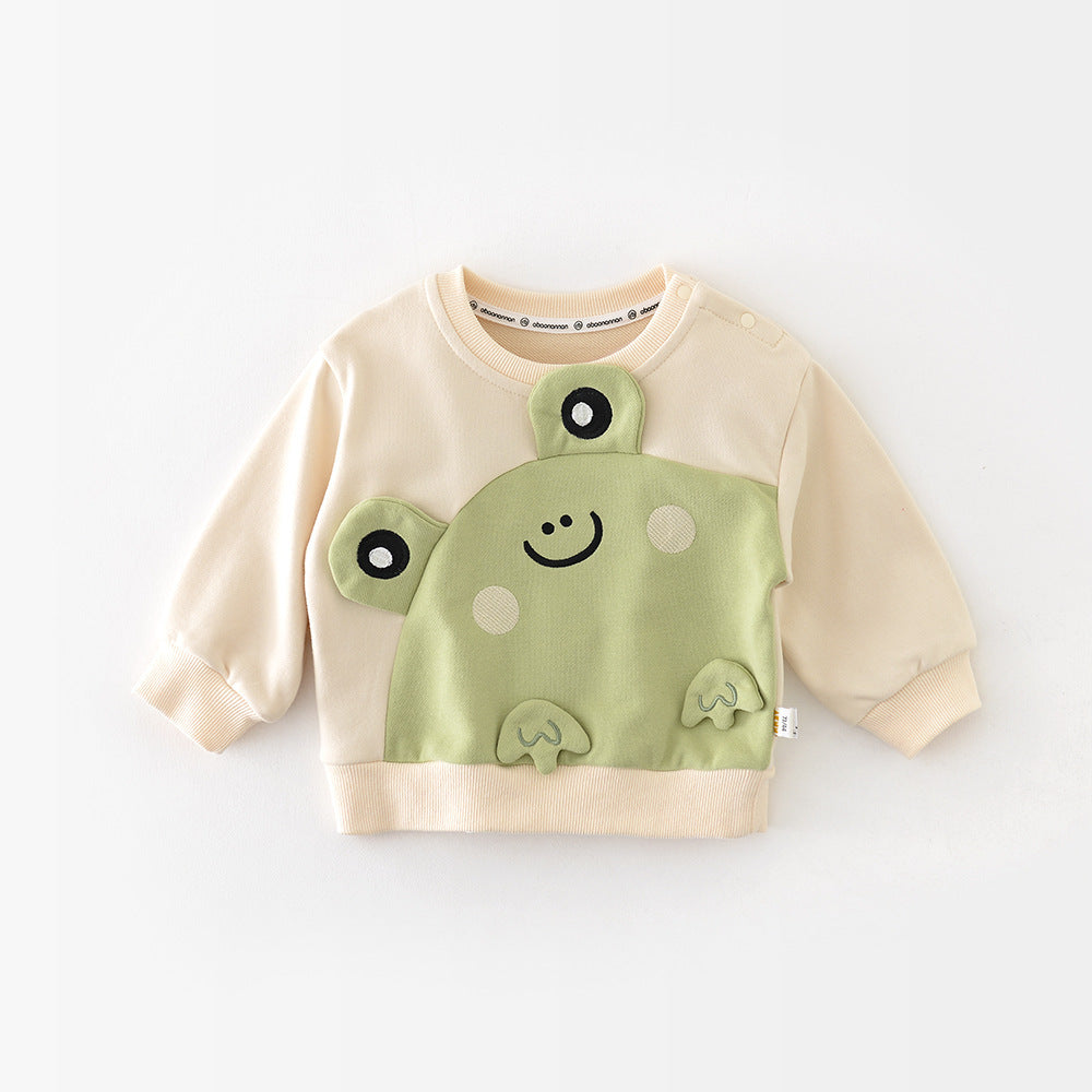 Cream baby sweatshirt with green cartoon frog