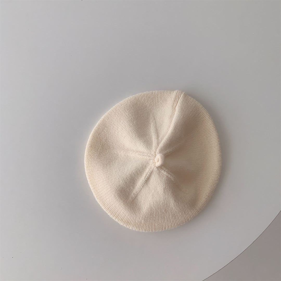 Cream knitted baby beret