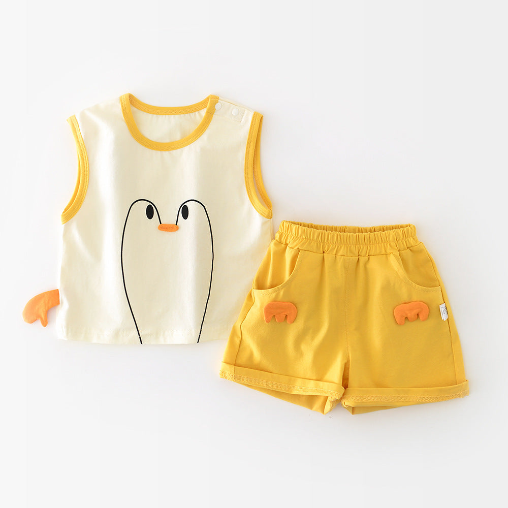 Big White Goose Vest Set Infant And Toddler Cartoon Shorts