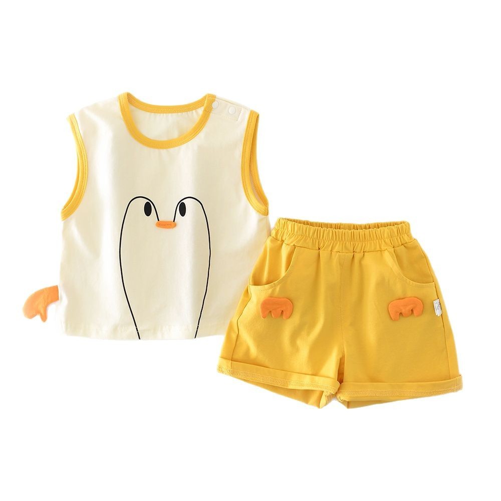 Big White Goose Vest Set Infant And Toddler Cartoon Shorts