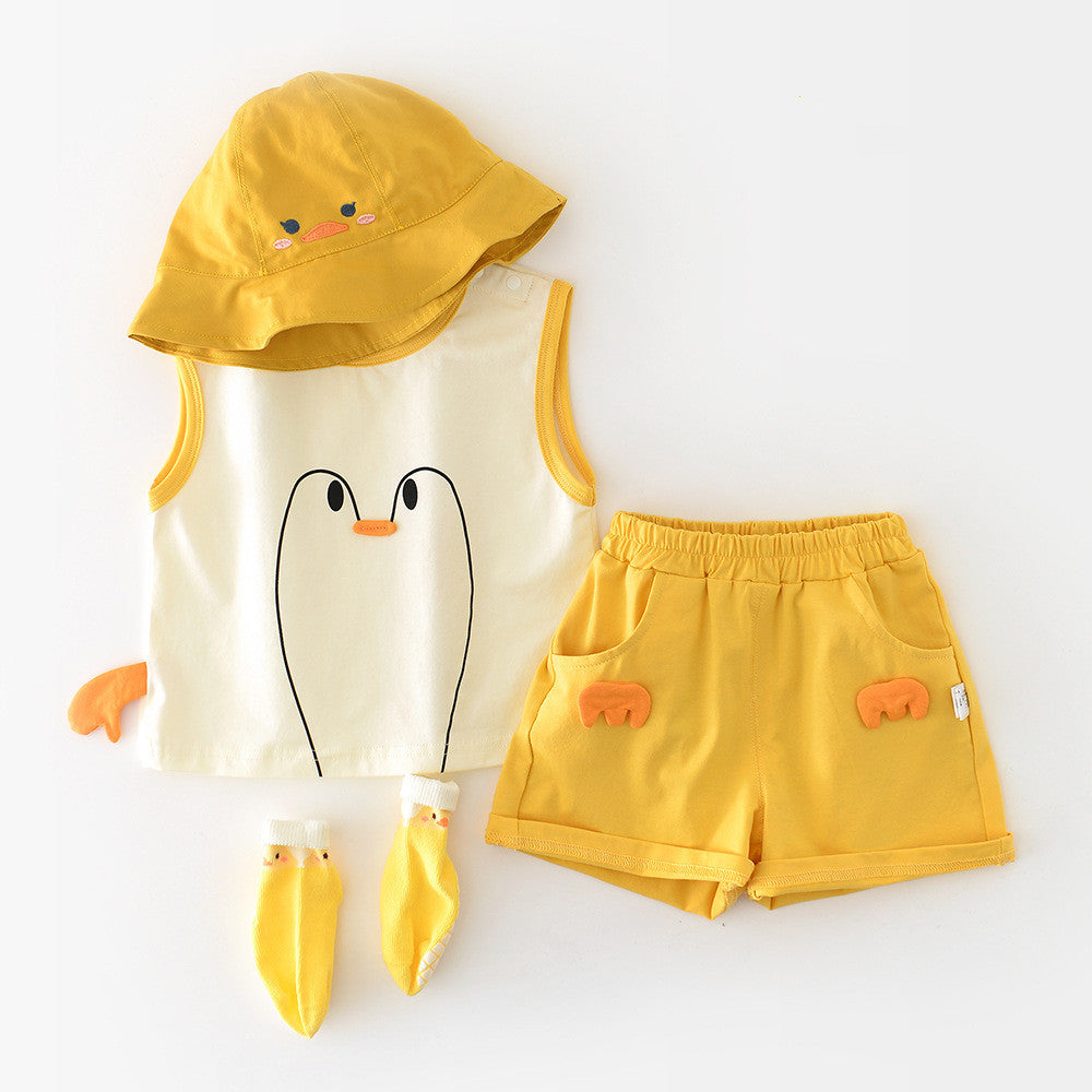Big White Goose Vest Set Infant And Toddler Cartoon Shorts