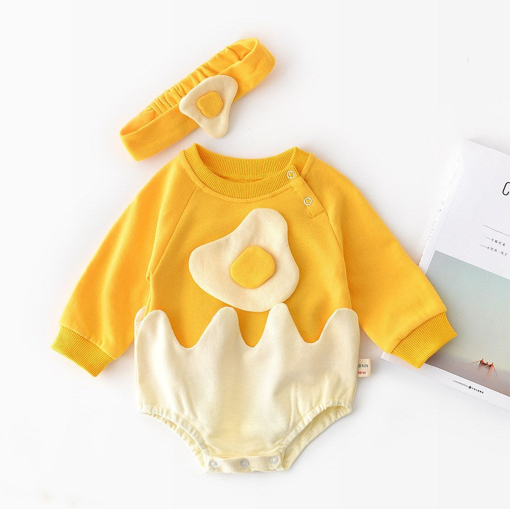 Yellow fried egg long sleeve romper with headband