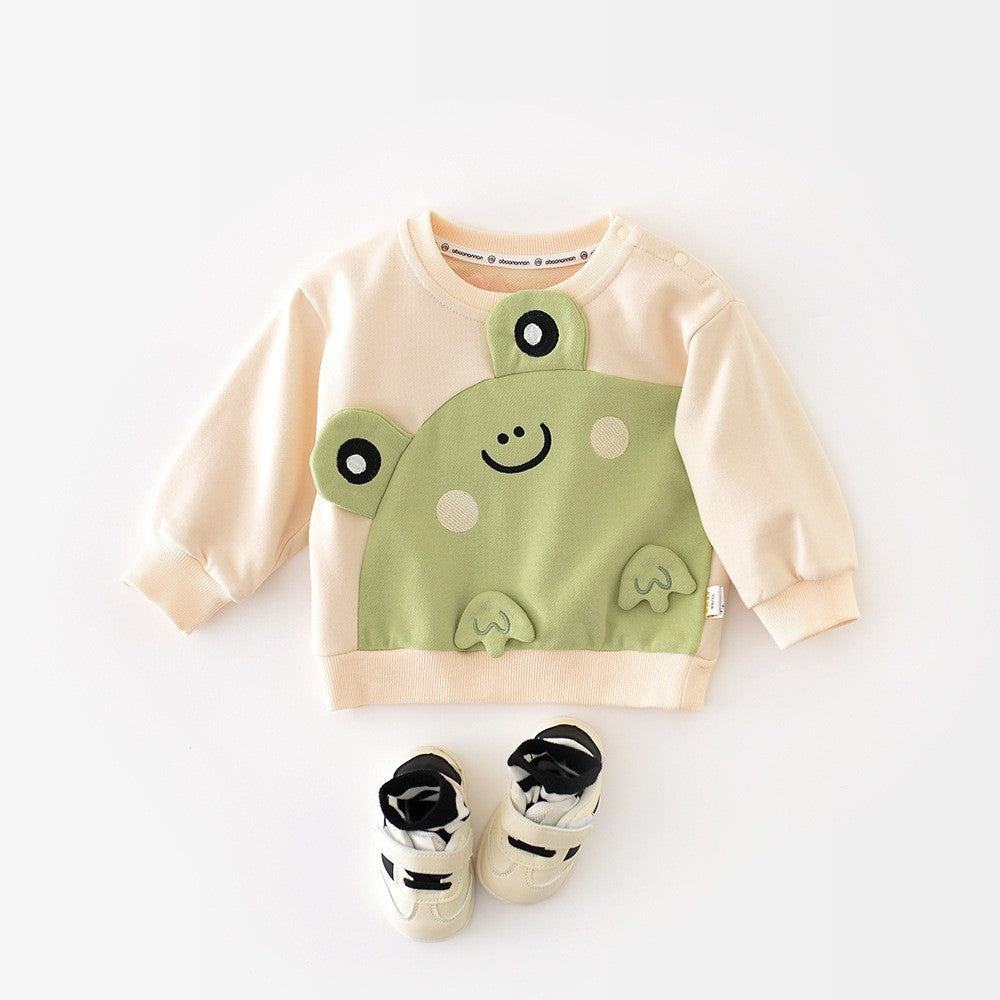 Cream frog baby sweatshirt with sneakers