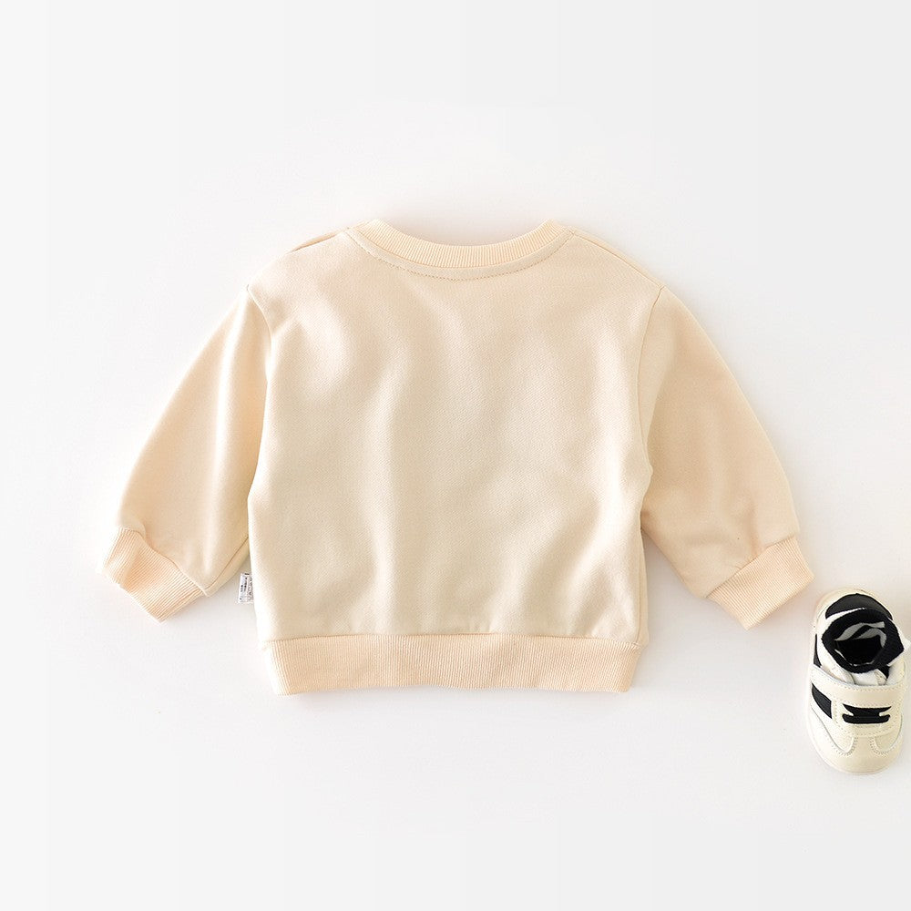 Back view of cream frog baby sweatshirt
