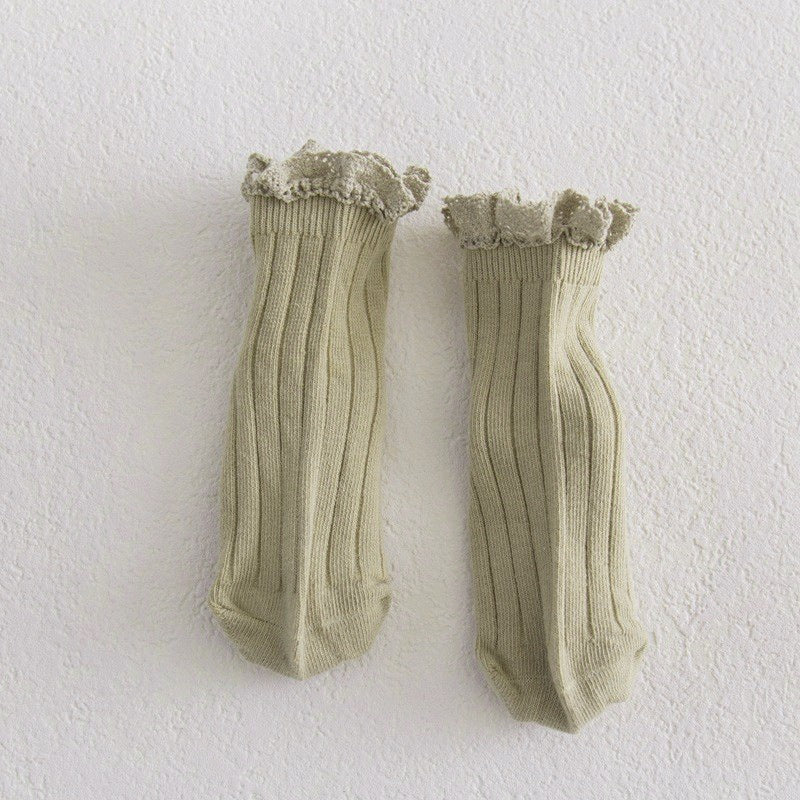 Light green ribbed socks with frill top