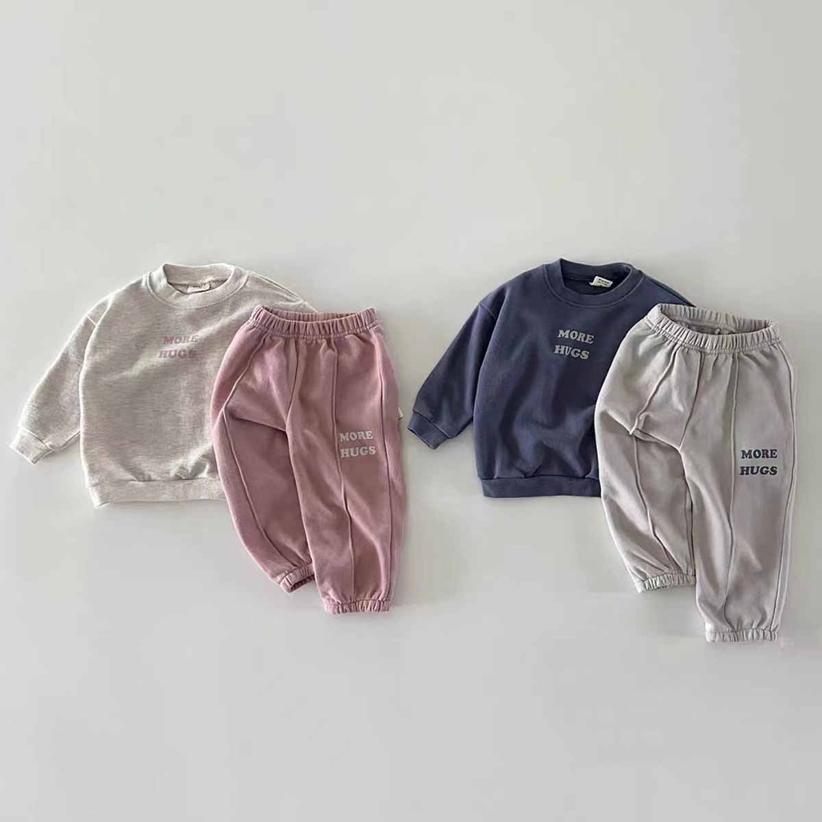 Beige-pink and dark blue-gray More Hugs tracksuit sets