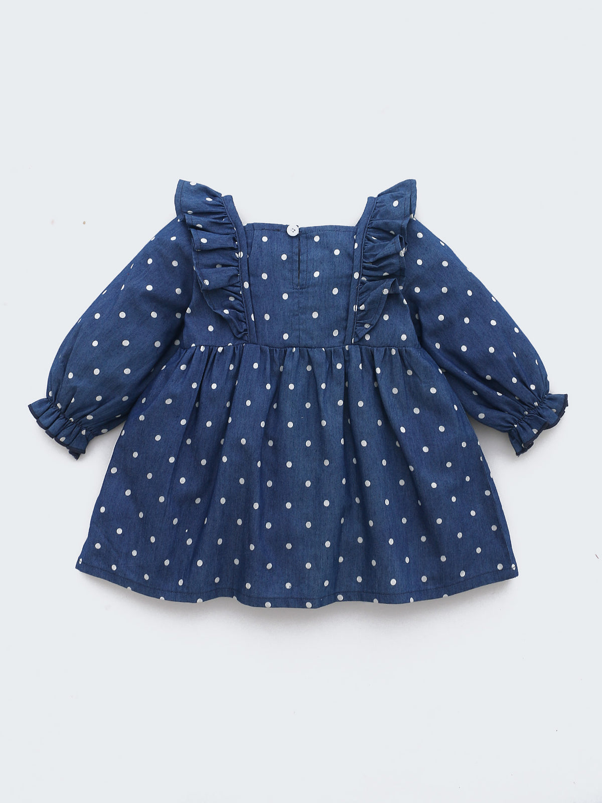 Navy polka dot long sleeve baby dress