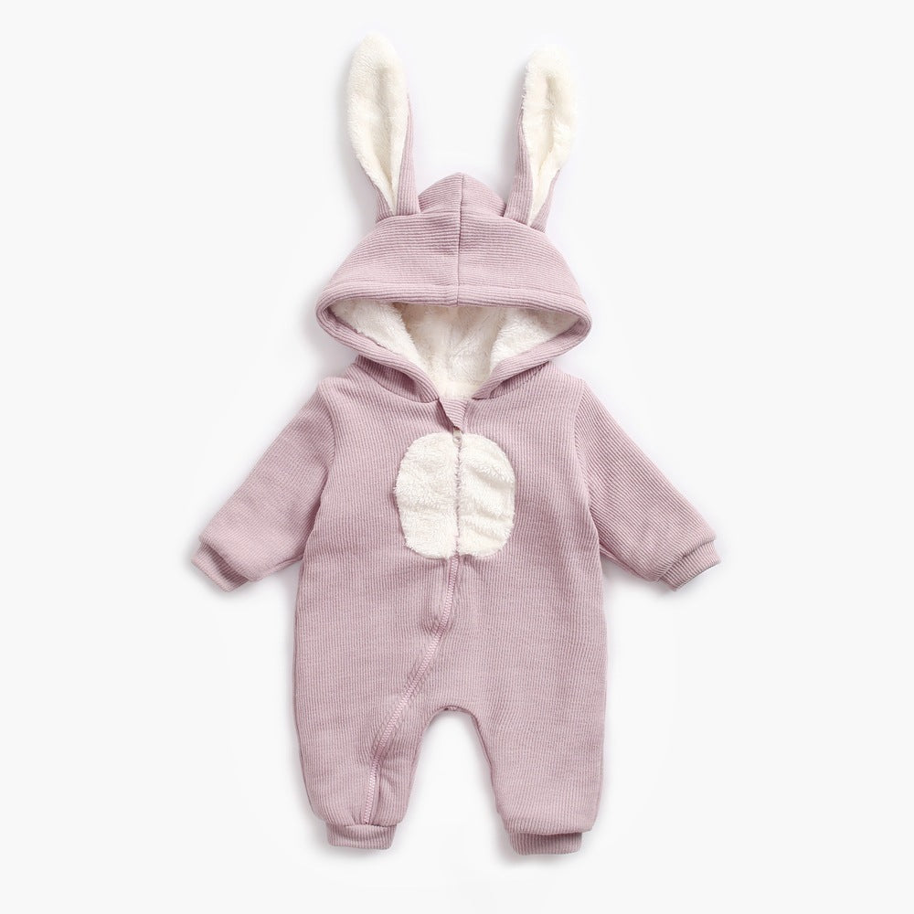 Pink bunny ears hooded baby jumpsuit