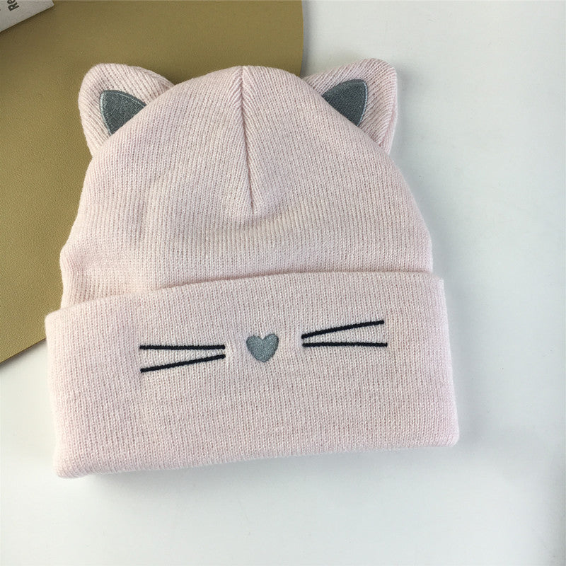 Light pink cat ears baby beanie with whiskers