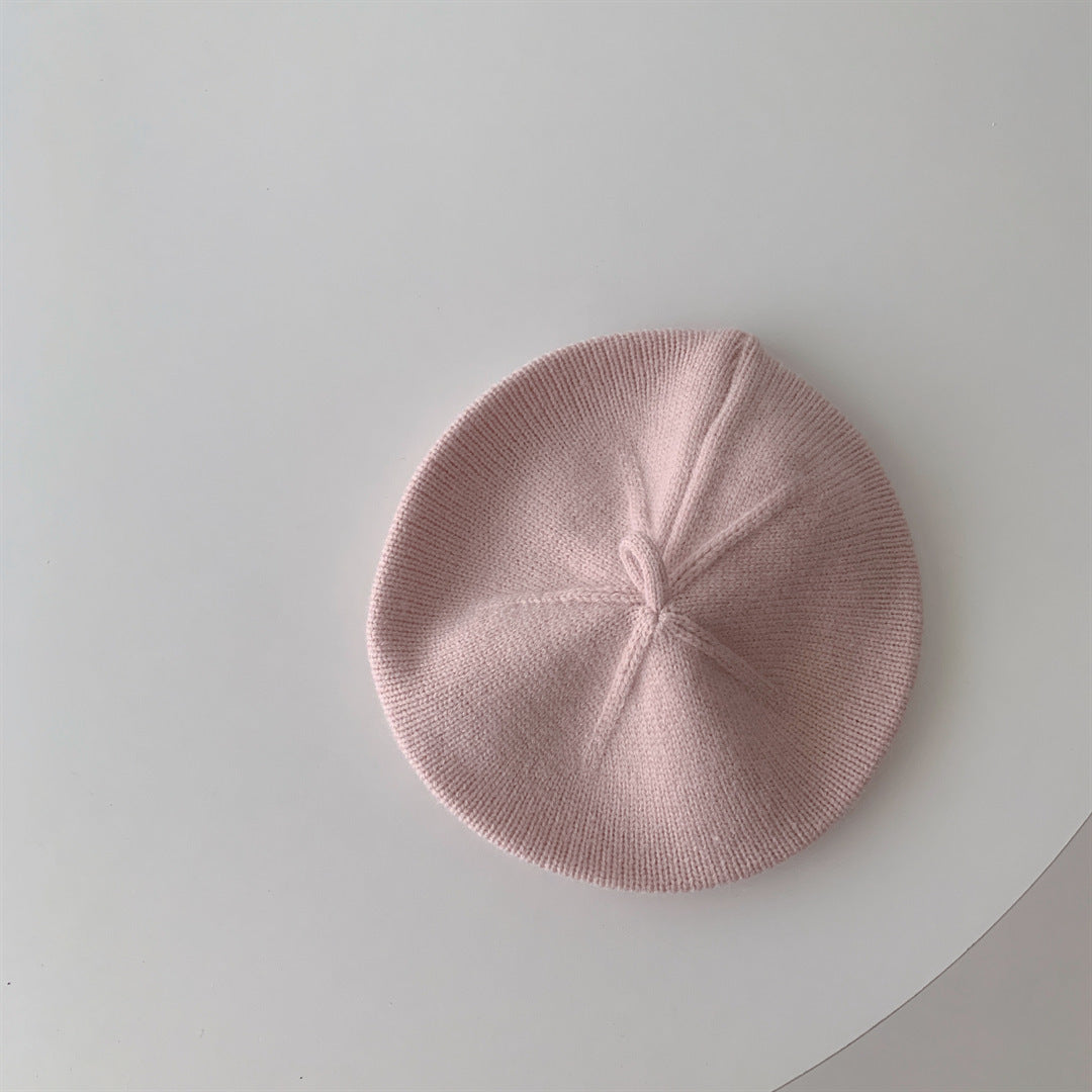 Pink knitted baby beret