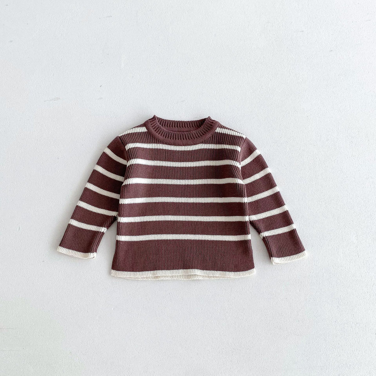 Plum striped knit baby sweater with long sleeves