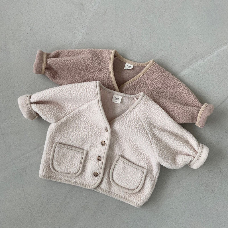 Beige and pink polar fleece baby cardigans
