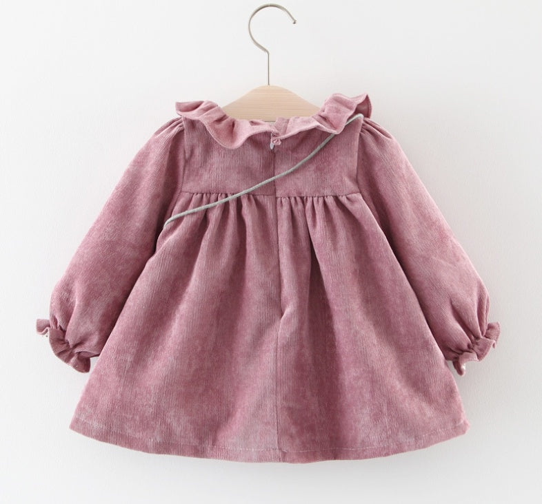 Purple ruffle collar corduroy dress