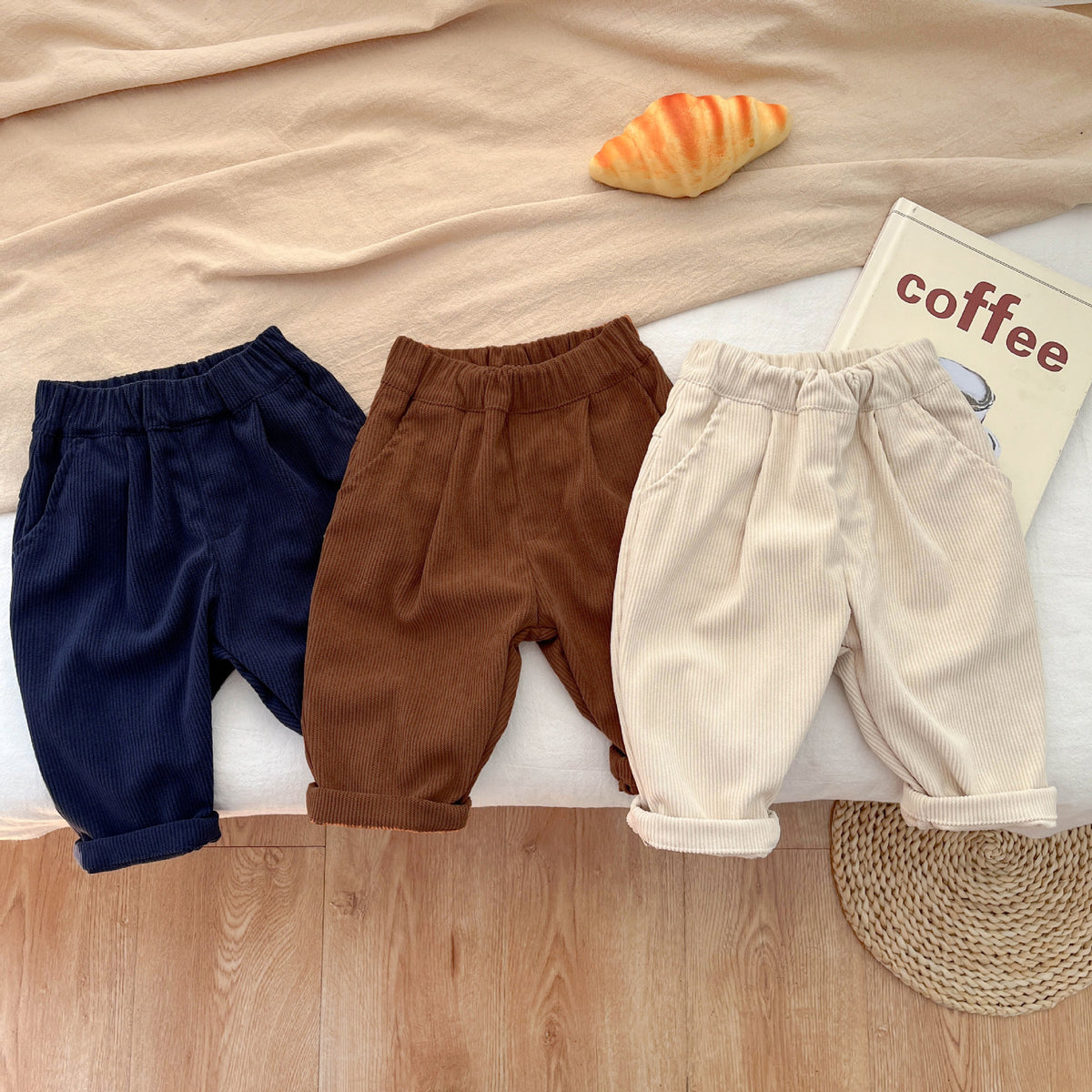 Navy, coffee and white corduroy baby pants