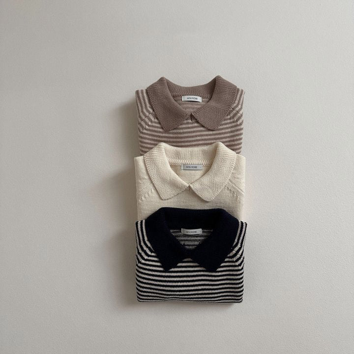 Stacked striped polo collar knit sweaters