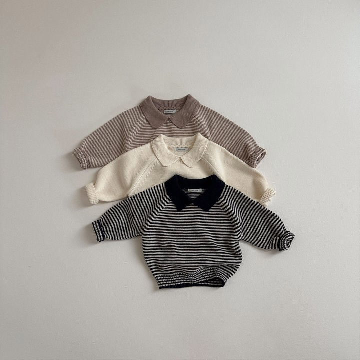 Brown, beige and black striped polo sweaters