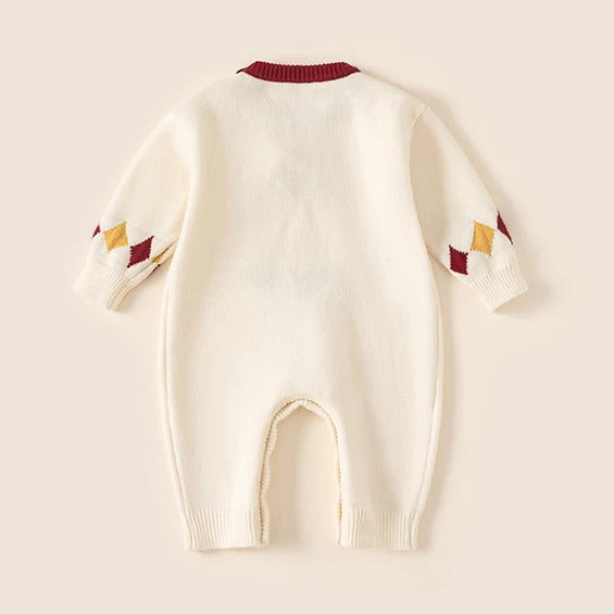 Back view of cream knit baby romper