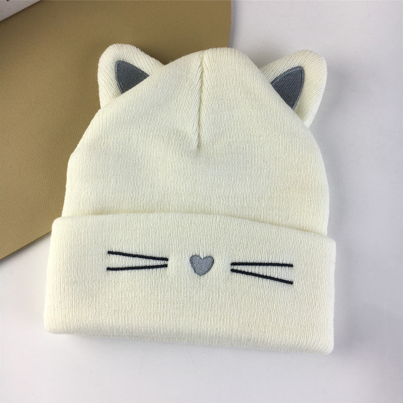 White cat ears knit beanie
