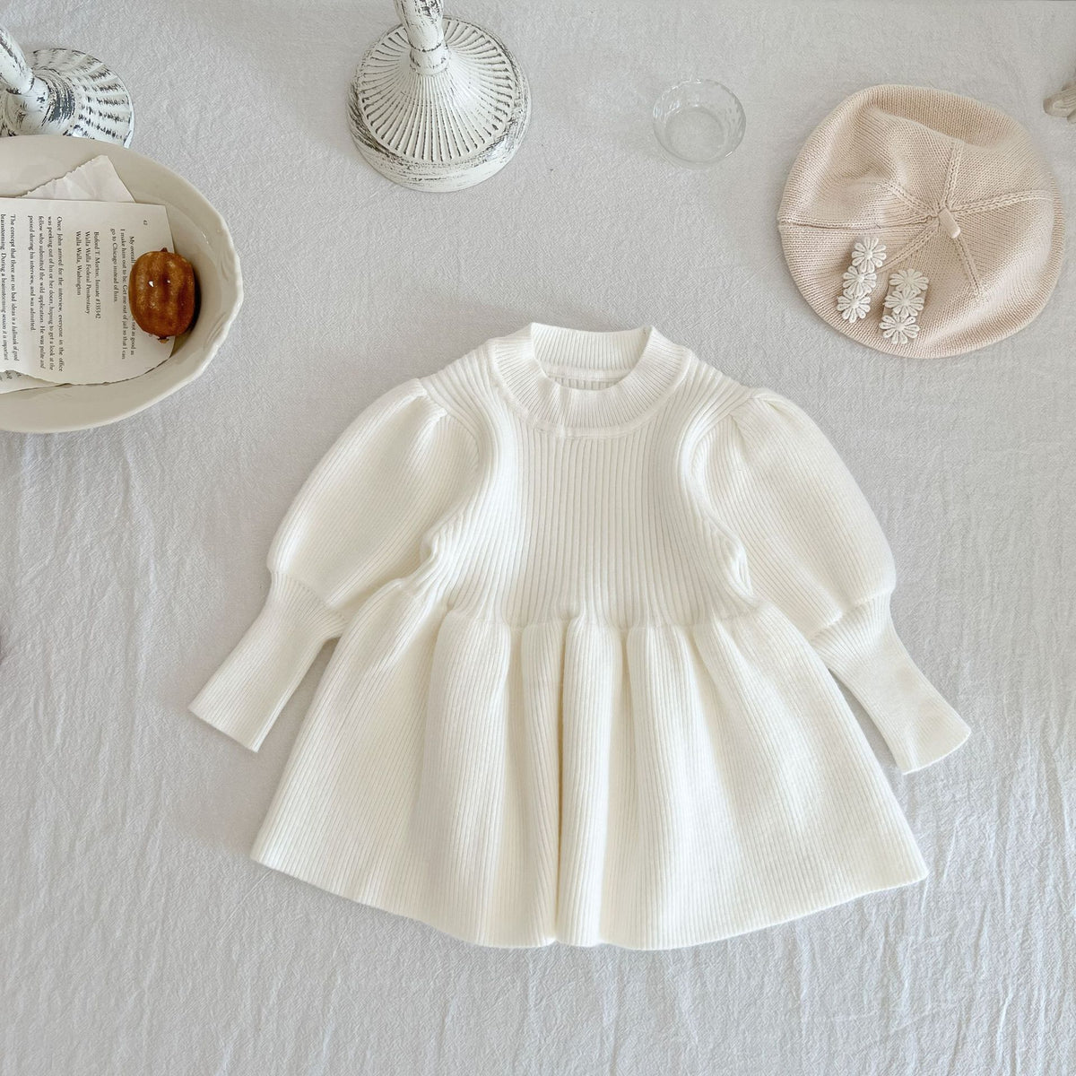 White knit skater dress for baby girl