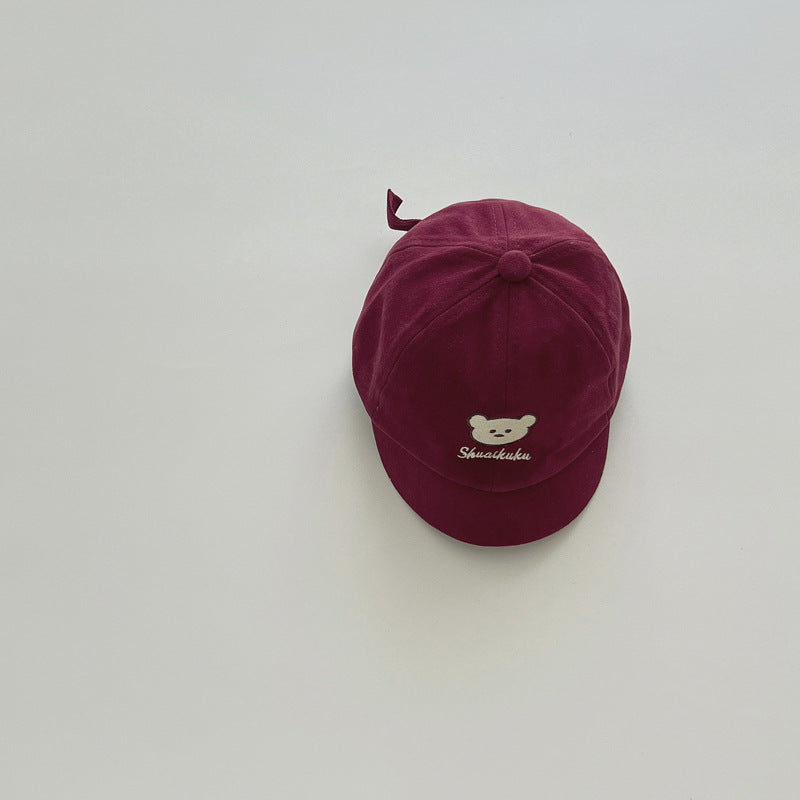 Wine red bear embroidered baby cap