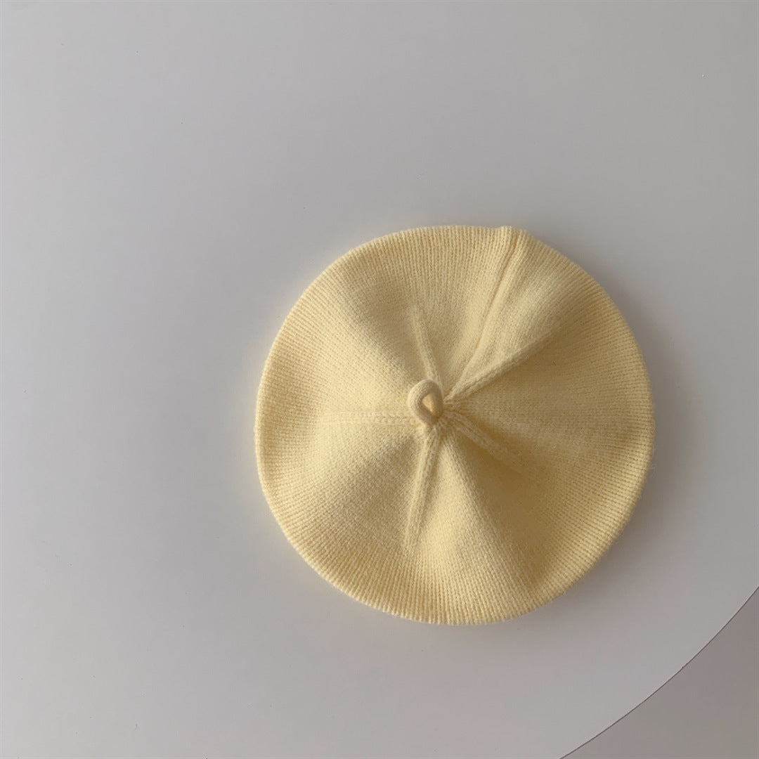 Yellow knitted baby beret