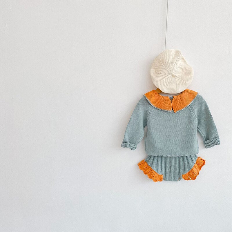 Knitted Floral Embroidered Set