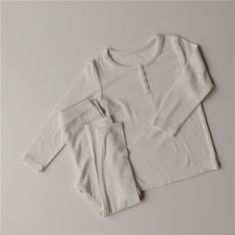Solid Color Long Sleeve Pajamas Top & Pants Set