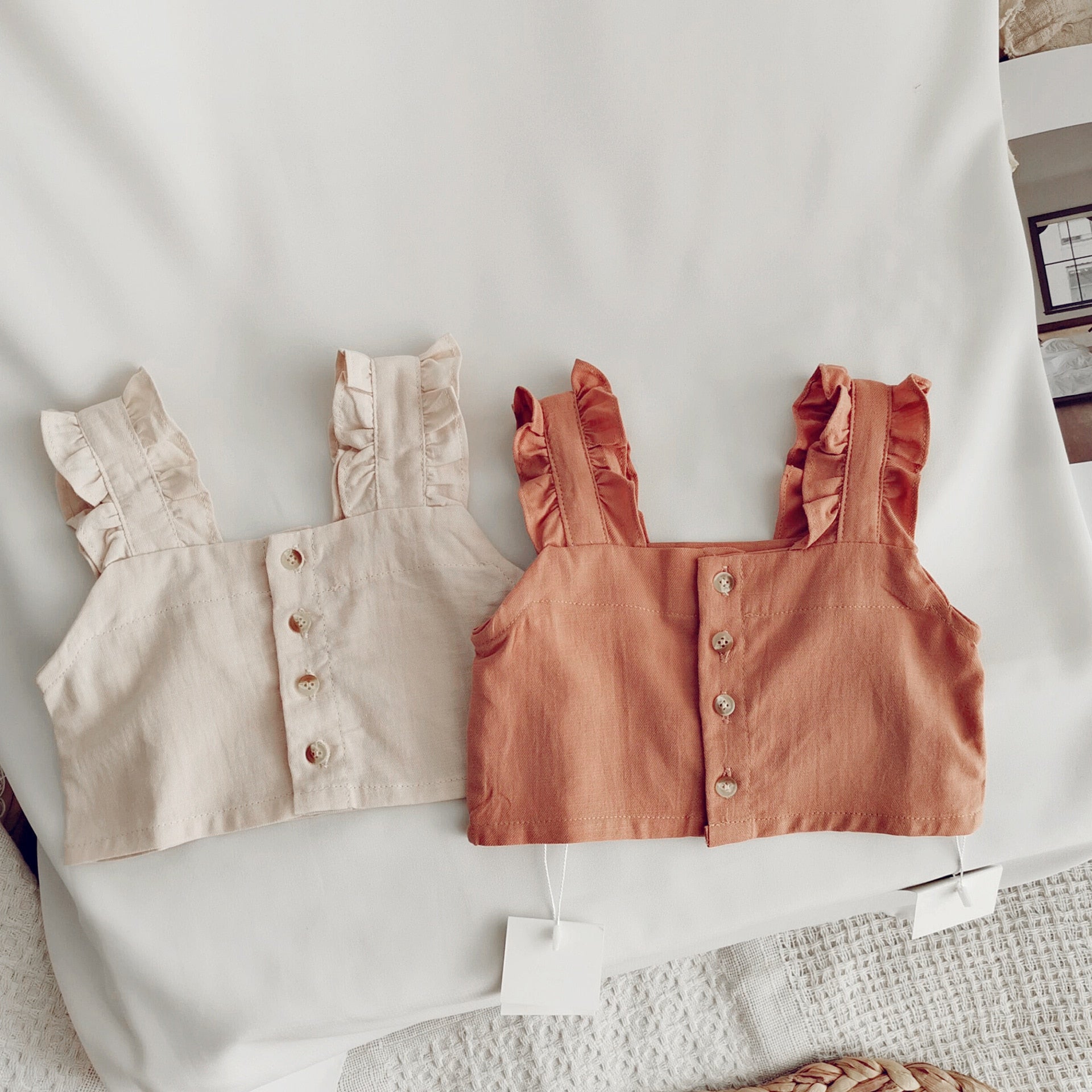 Ruffled Buttoned Crop Top & Plaid Skirt Set
