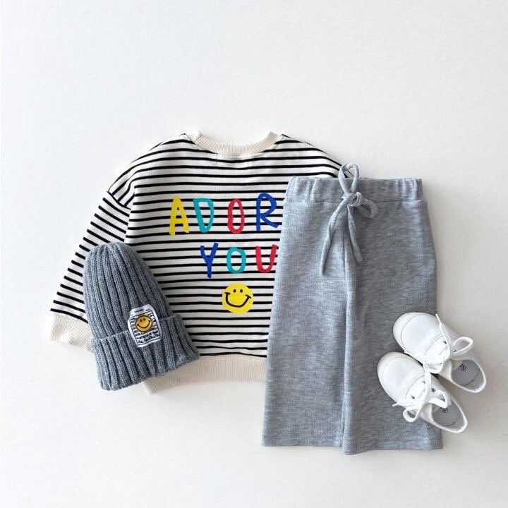 ADORE YOU Beige/Striped Smile Sweatshirt