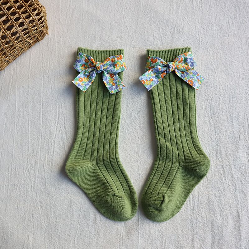 Flower Bows Long Stripped Soft Socks