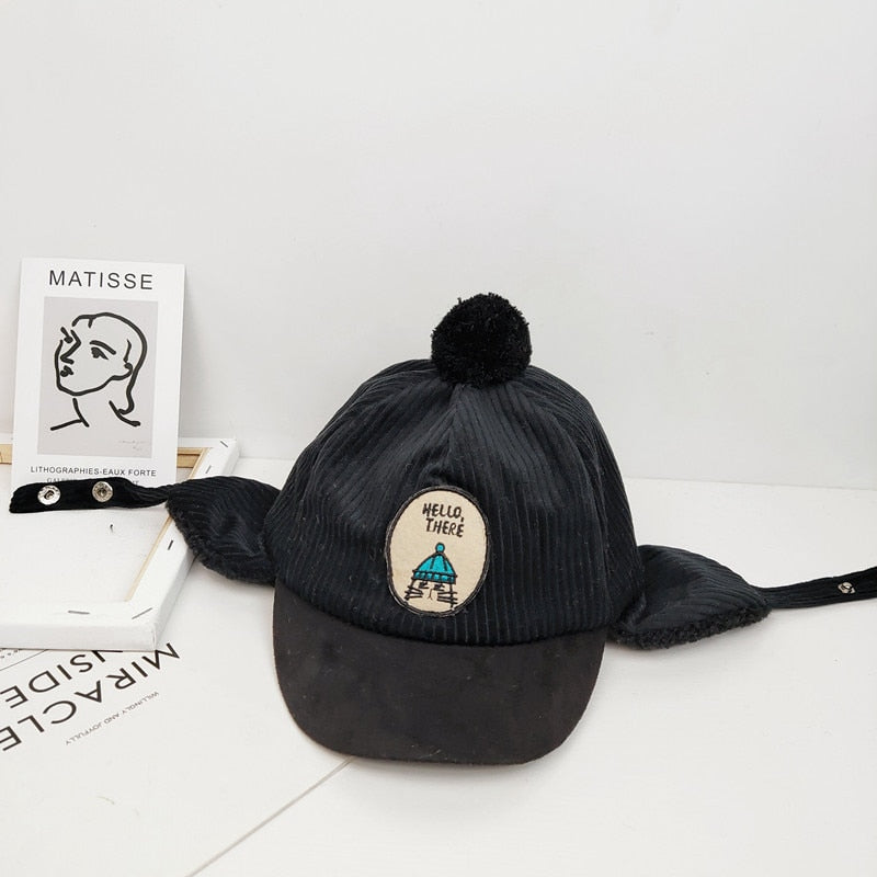 Hello There Cat Embroidered Fur Lining Hat