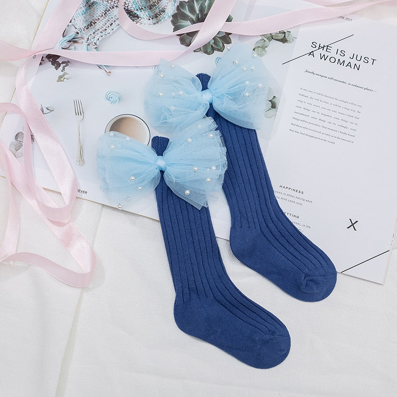 Flower Bows Long Stripped Soft Socks