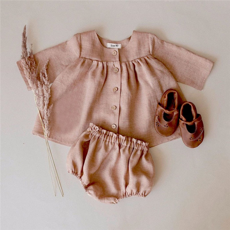 Vintage Linen Blouse & Shorts