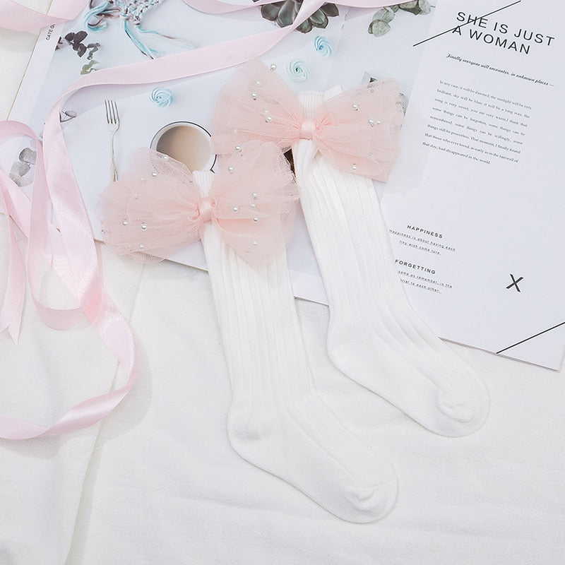 Flower Bows Long Stripped Soft Socks