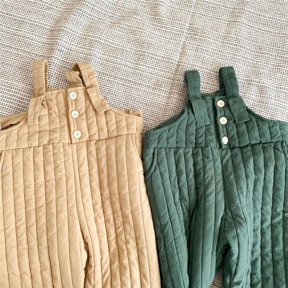Solid Color Quilted Suspender Trousers