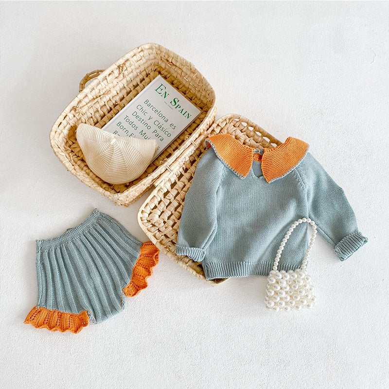 Knitted Floral Embroidered Set