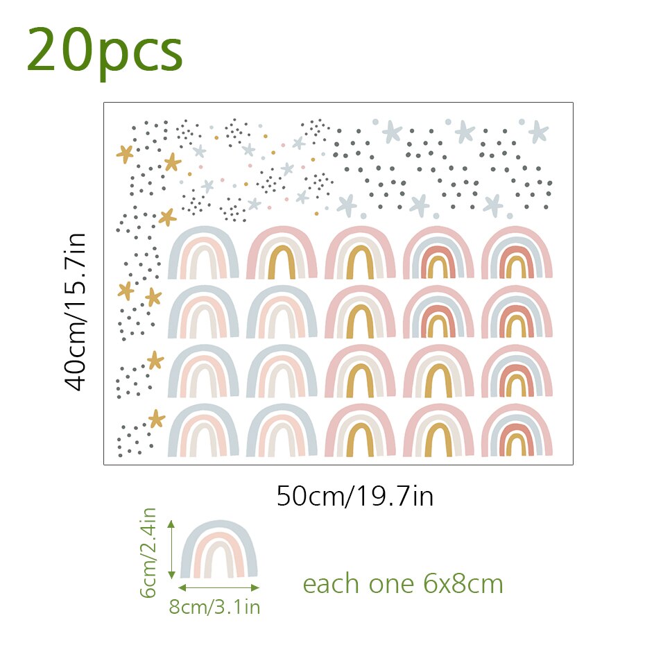Bohemia Pink Rainbow Stars Wall Stickers